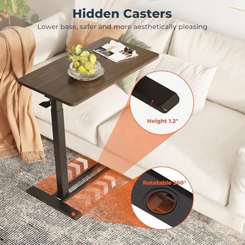 Medical Adjustable Overbed Bedside Table with Casters 90° Tilting Desktop, Pneumatic Mobile Laptop Computer Standing Desk Cart with Tray, Hospital Table(31.5" W x 17.7" D, Mahogany) - color: Mahogany, size: 3218