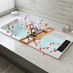 Utoplike Bamboo Bathtub Caddy Tray Bath Tray for Tub, Adjustable Bathroom Bathtub Organizer with Book Tablet Wine Glass Cup Towel Holder - color: 19.8-33.5 in