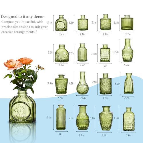 Glass Bud Vases Set of 32 - Green Assorted Small Mini Glass Vases for Flowers, Crystal Vintage Vase Set, Bulk Centerpieces for Table Décor, Wedding, Home and Events (Green, 32 Pcs) - color: Green, size: 32 Pcs