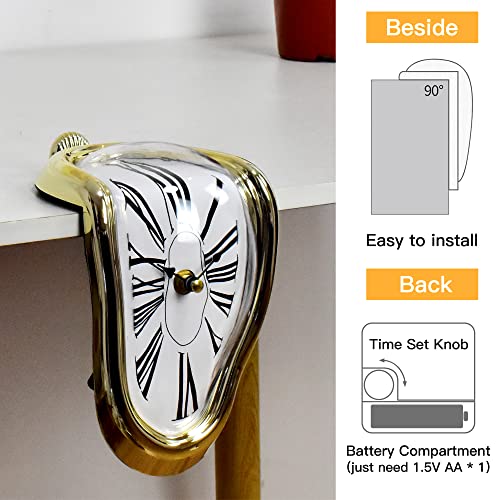 Melting Clock Dali Melted Clock Gift Decor Art Inspired Wall Clock Twisted Shelf Hanging Surrealist for Decorative Shop Office Home Desk Roman Gold… - color: Roman Gold