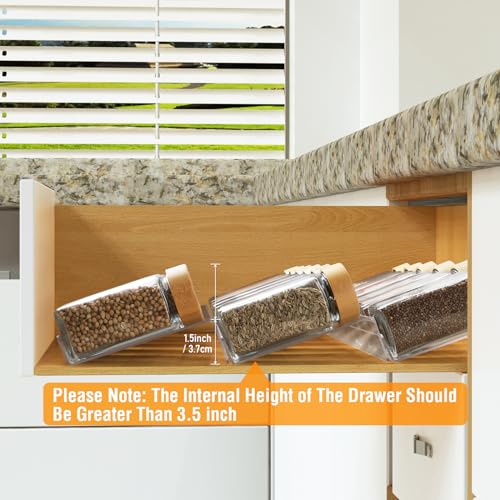 Suneerplay Spice Drawer Organizer 4 Tier, Acrylic Seasoning Organizer Rack, Clear Spice Rack Tray, Kitchen Seasoning Jars Drawers Insert (Jars Not Included/Expandable From 13" to 26") - color: Clear 4 Pack, size: Large