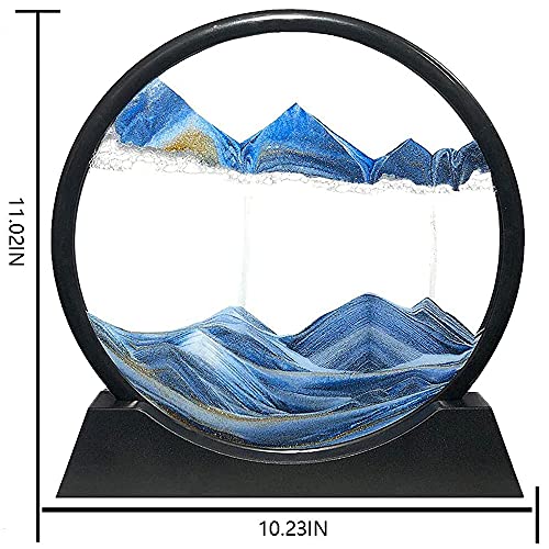 Muyan Moving Sand Art Picture Sandscapes in Motion Round Glass 3D Deep Sea Sand Art for Adult Kid Large Desktop Art Toys (Blue, 12 Inch) - color: Blue, size: 12 Inch