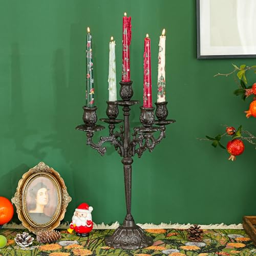 Sungmor Heavy Duty Cast Iron Candlestick Holders - Handcrafted Vintage Candelabra - 17Inch Tall & 5 Arms Candle Holders - Decorative Pillar Candle Stand for Christmas Birthday Wedding Home Party - color: Tall: 16.9in. - 1pc
