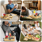 Couch Cup Holder, Couch Tray Cup Holder Sofa Tray, Large Capacity 2-Tier Wooden Trays with Drawer for Sofa, Bed, Picnic, Drinks, Snacks, Remote, Cell Phone, Headphones (Solid Pine Wood)12.5*12.5 in - color: Natural Pine Wood
