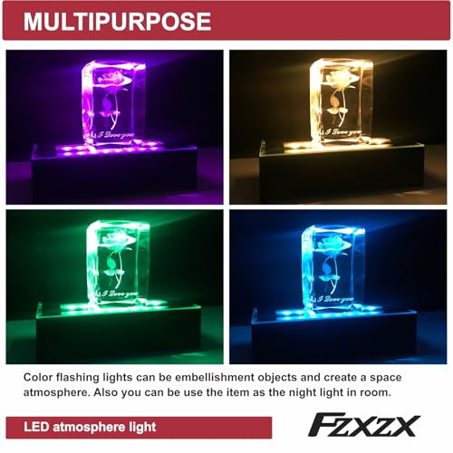 LED Rectangular Light Display Base for Crystals Glass Art Light Display Stand 3D LED Light Ornament Lamp 6 Inch Illuminated Holder - Black (Colorful Lights)