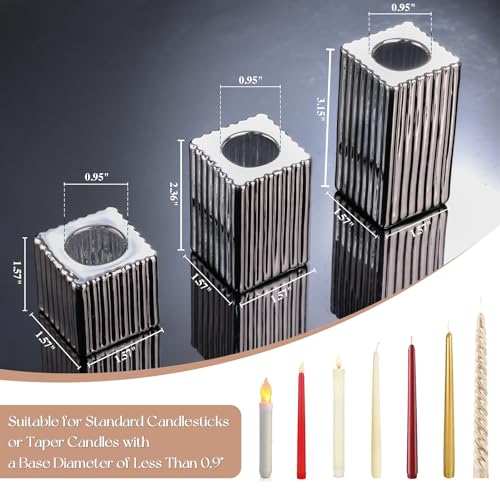 LETINE 12pcs Silver Vertical Stripe Glass Candlestick Holders - Chic Taper Candle Sticks Holder Set for Elegant Dining & Home Decor - Ideal for Valentine's Day, Halloween, Thanksgiving - color: Silver