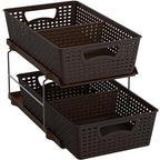 Simple Houseware 2 Tier Bathroom Organizer Tray Pull-Out Sliding Drawer, Under Sink Storage, Brown - color: Brown