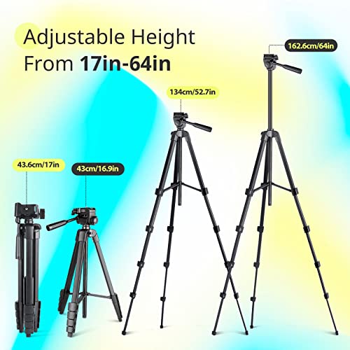 Sensyne 64" Camera Tripod Stand, Versatile Phone & iPad Tripod with Wireless Remote and 2-in-1 Phone Holder for Selfie/Video Recording/Photo/Live Stream/Vlog - size: 64-inch