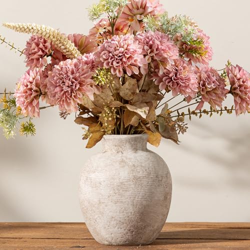 Vanselia Ceramic Flower Vase Home Decor - Farmhouse Table Vases Rustic Vintage Living Room Kitchen Bedroom Decorations for House Book Shelf Office Coffee Desk Dining Fireplace (7.4" Retro) - color: Retro-7.4"