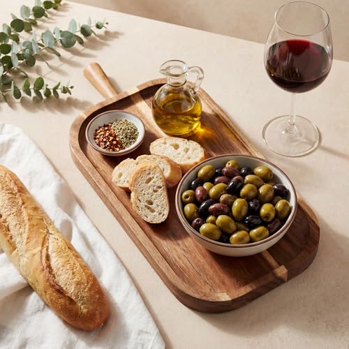 Acacia Wood Serving Board with Handle Rectangular Charcuterie Tray Acacia Dinner Platter with Natural Grain Finish Mom Gift for Food Meat Bread Appetizer Snack(16''l X 7.65''w X 1.25''d) - size: 16" x 7.7" x 1.3"