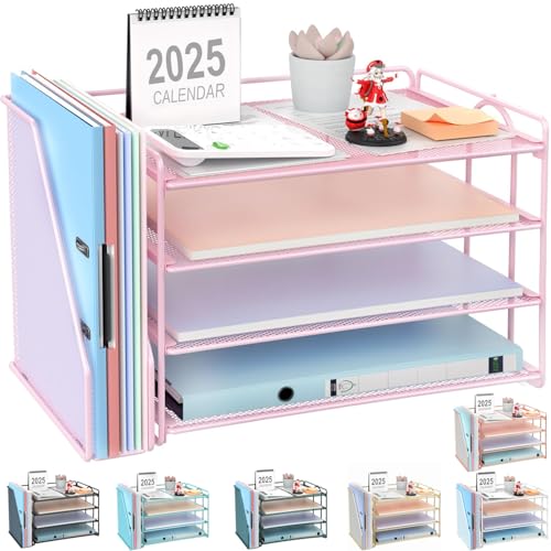 gianotter 4-Tier Paper Organizer With Magazine Holder, Desk Organizers and Accessories, Desk Accessories & Workspace Organizers, File Organizer for Office Supplies Storag (Pink, 4-Tier) - color: Pink, size: 4-Tier