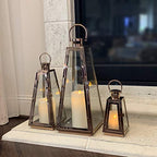 allgala Lantern Jumbo Deluxe Modern Indoor/Outdoor Candle Stainless Steel Rectangular Frame with Lattice Grid Tempered Glass for Garden Poolside Fireplace Wedding (Pack of 3, 24 Inch, Rose Gold) - color: Taper Rose Gold