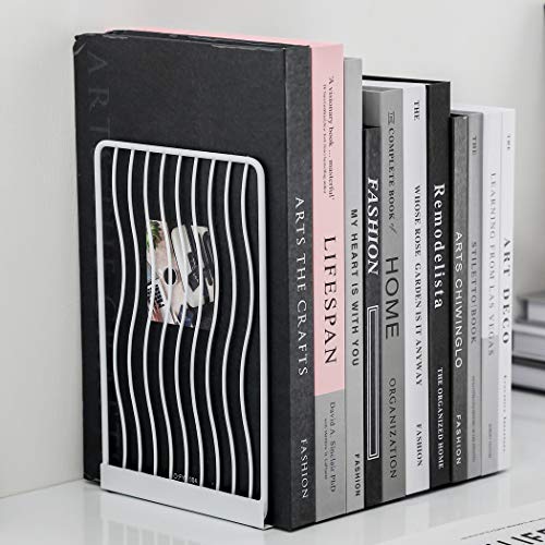 Minimalist Style Bookends Metal Adjustable Books Holder Stand Book Rack Desk Bookend - Curve, White - color: Curve, White