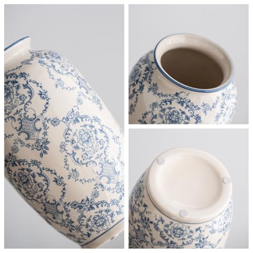 Blue and White Vase, Vintage Blue Ceramic Flower Vessel,Ceramic vases for Home Decor,Vintage Vase for Home Decor, Living Room, Shelf, Office, Rustic Table Centerpiece (Blue and white-01, Large) - color: Blue and White-01, size: Large