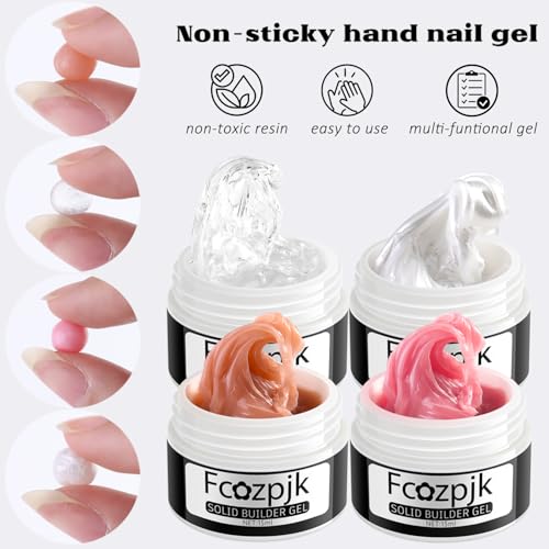 Fcozpjk Hard Gel for Nails, 4 Colors Solid Builder Gel Kit with Silicone Carving Mold Clear Pearly White Brown Nude Pink 3D Sculpting Gels Flower Charms DIY Modeling Design Nail Salon Supplies - color: 01-02-03-04-mold