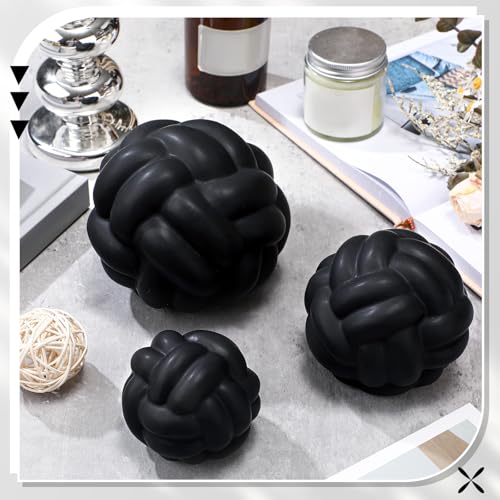 Wenqik Matte Black 3 Pcs Knot Decor, Chain Link Coffee Table Bookshelf Decor Accents, Entry Table Ceramic Aesthetic Minimalist Decorative Objects for Modern Home Living Room Decoration 3 Sizes - color: Matte Black