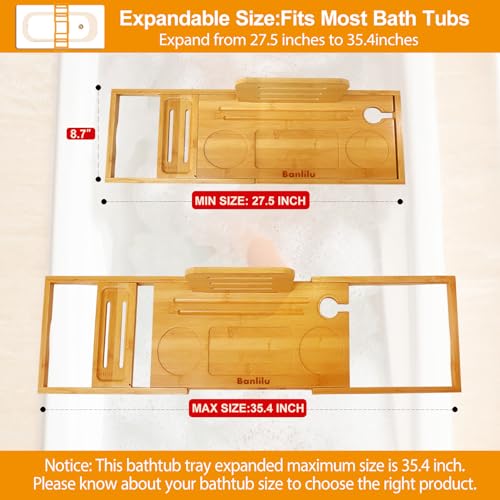 Premium Bamboo Bathtub Tray Caddy - Bath Tub Tray Table for Bathtub - Bath Caddy Tray for Bathtub, Expandable Size, Fits Most Bath Tubs - color: Natural(bamboo Wood Color)
