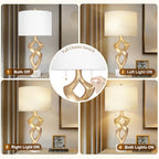 Scenekoy Sculptural Resin Table Lamp Set of 2 with USB Ports for Bedroom Living Room, 31” Big Gold Leaf Marble Base Bedside Lamps, Pull Chains Switch Modern Nightstand Lamp for Home Room Decor - size: 31 inches Gold Leaf -028-SL