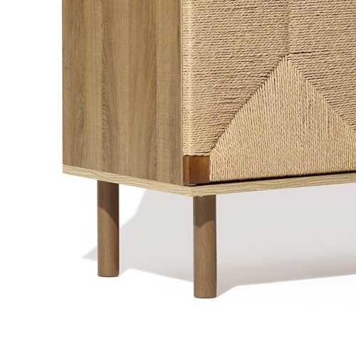 LuxenHome 31" Sideboard Buffet Cabinet with Storage, Seagrass Boho Accent Cabinet, Mid Century Modern Small Sideboard Storage Cabinets for Kitchen, Living Room, Entryway