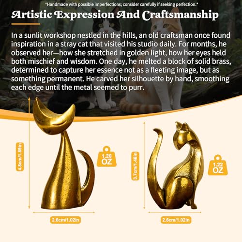 CHOVY 100% Solid Brass Cat Statue - Handmade Retro Desk Decor, Elegant Collectible Figurine for Home Office Shelf, Unique Vintage Gift for Men & Women, Steampunk Sculpture Ornament - color: Art Cat B