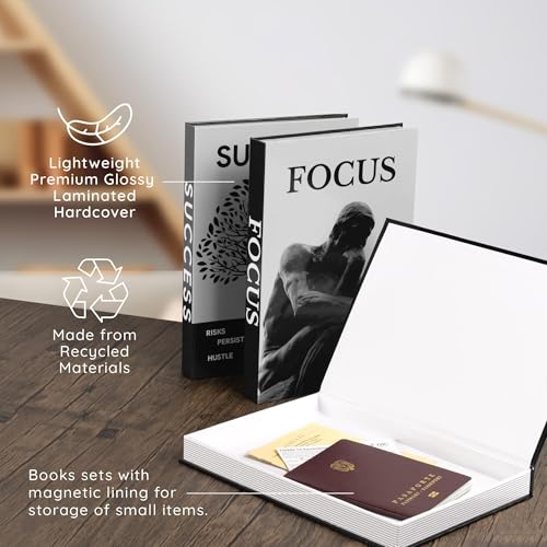 Motivational Desk Décor Set of 3 Decorative Books for Modern Home Office Decor Shelf Aesthetic Black & White Faux/Fake Books for Decoration Minimalist Book Box for Coffee Table Bookshelf TV Stand