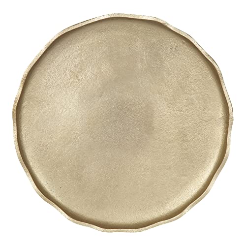 Kate and Laurel Alessia Modern Decorative Scalloped Round Footed Metal Tray; 16 Inch Diameter; Gold; Food-Safe Cast Aluminum Pedestal Transitional Tray with Rough Texture and Deckled Edge - color: Gold