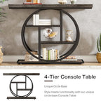 Tribesigns 41.3" Console Table, Industrial 4-Tier Sofa Table Entryway Table with Circle Base, Narrow Wood Accent Tables with Storage Shelves for Living Room, Hallway, Foyer, Charcoal Black - color: Charcoal Black