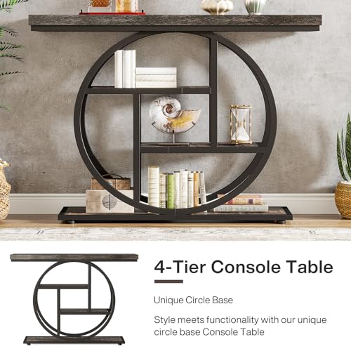 Tribesigns 41.3" Console Table, Industrial 4-Tier Sofa Table Entryway Table with Circle Base, Narrow Wood Accent Tables with Storage Shelves for Living Room, Hallway, Foyer, Charcoal Black - color: Charcoal Black