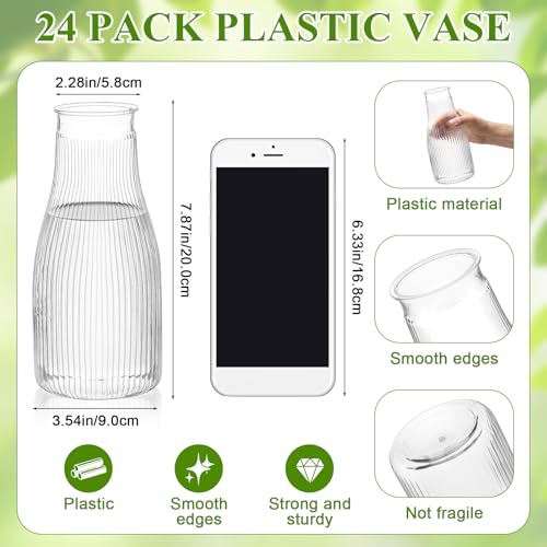 Mumufy 24 Pcs Plastic Bud Vases in Bulk Small Clear Flowers Vases for Centerpieces Wedding Decorations Home Banquet Formal Dinners Party Table Decor (3.54 x 7.87 Inch) - size: 3.54 x 7.87 Inch