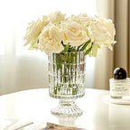 BLOFLO Embossed Glass Vase, 7'' Crystal Glass Vases, Pedestal Big Base Glass Bouquet Vase, Hydroponic Glass Transparent Vase for Home Office Wedding Dining Table Party (Ribbed Pattern) - color: Ribbed Pattern