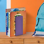 Acrimet Metal Bookends, Jumbo Size 9" H x 4" W x 4-1/2" D, Non-Skid Book Stand for Shelves, Heavy Duty Book Stopper, Purple, 1 Pair - color: Purple