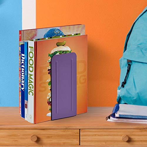 Acrimet Metal Bookends, Jumbo Size 9" H x 4" W x 4-1/2" D, Non-Skid Book Stand for Shelves, Heavy Duty Book Stopper, Purple, 1 Pair - color: Purple