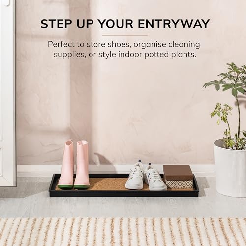 Anji Mountain Heavy Duty Waterproof Rubber Shoe Storage Mat Organizer/Boot Storage Tray Multi Use For Entryway with Coir, Tan Insert , Fits 3 Pair (34.5" Wide) - color: Tan, size: 34" x 14" x 1.5"