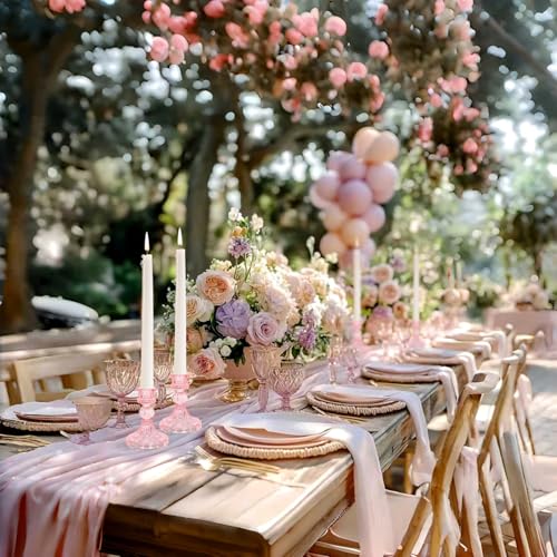 Glass Candlestick Holder,Striped Taper Candle Holders,Set of 6 Candle Stand for Table Centerpieces, Home Decor,Weddings,Festival and Parties (Pink Stripe Pattern) - color: Pink Stripe Pattern