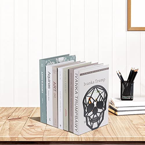 Black Skull Design Bookend Metal Book Ends, Heavy Duty Bookends for Shelves Desk, Skull Book Shelf Holder for Heavy Books, Decorative Desktop Organizer Home Office (1Pair)