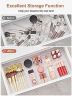 SMARTAKE 37-Piece Drawer Organizer with Non-Slip Silicone Pads, 4-Size Desk Drawer Organizer Trays Storage Tray for Makeup, Jewelries, Utensils in Bedroom Dresser, Office and Kitchen (Clear) - style: 37 PCS