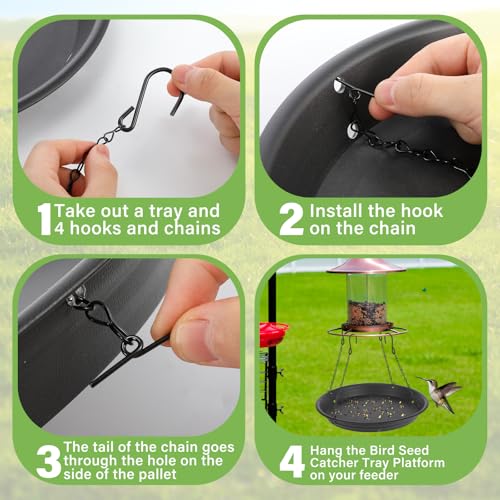 Briwooody 1 Set 12.8'' Bird Seed Catcher Tray Platform Bird Feeder Large Hanging Tray Fits Most Feeders Catches Most Falling Seed and Husk Outdoor Yard Garden Backyard for Attracting Birds, Black - size: 12.8''