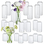 24Pcs Glass Cylinder Vases, Clear Ribbed Bud Vases for Centerpieces Weeding Decoration, Tall Clear Flower Vases in Bulk for Table Shelf, Party(Ribbed)