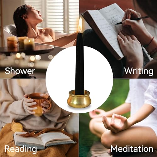 Dripless Taper Candle Meditation Candles,Black 20 Minute Mini Prayer Candlestick Pure Beeswax Candles with Brass Candle Holder for Yoga & Spiritual Rituals,30-BLA - color: MCBEE30PC-BLACK