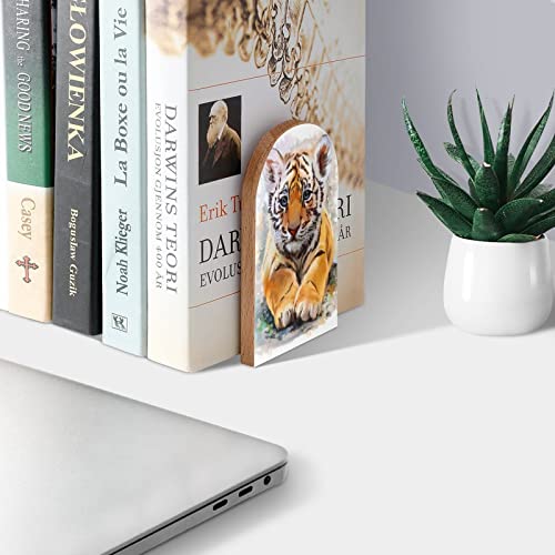 Cute Little Tiger Cub Book Ends Decorative Wood Bookends for Shelves Kids Room Desk Home Office Book Stoppers for Magazines,Books, DVDs, 1 Pair/2 Pieces(5x3.1 in) - color: Little Tiger Cub