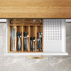 KITEISCAT Acacia Wood Silverware Organizer, Kitchen Utensil Drawer Organizer for Forks & Spoons, 7-Compartment Cutlery Tray, Flatware Holder - size: 7 Compartments
