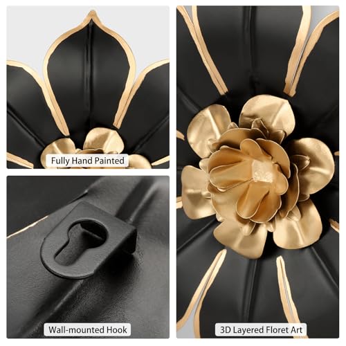 10" Metal Flowers Wall Decor, Black & Gold 3D Floral Metal Wall Art Decor for Inoor & Outdoor Use, Vintage & Modern Walls Arts for Bathroom, Living Room, Bedroom, Office, Garden, Patio, Porch, 1 Piece - color: # 1 Black and White