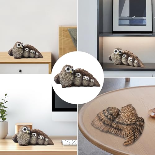 Cute Brown Family of Four owl Figurines Home Décor Sculpture with Three Baby Owls Décor for Shelf Gifts Decoration for Birds Lovers Home,Office, Bookself