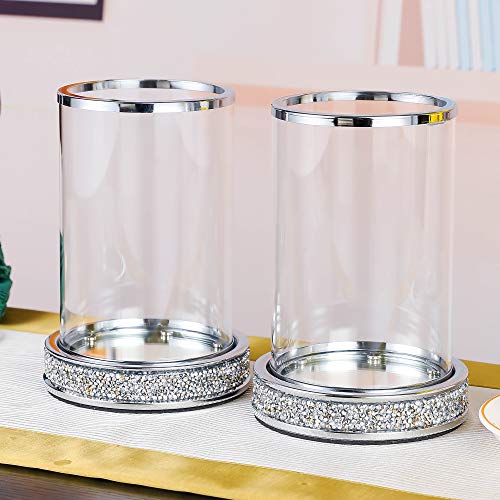 Pillar Candle Holders set of 2,Hurricane Candle Holders for Pillar Candle,Glass Candle Holder for Coffee Dining Table, Wedding, Christmas, Halloween, Home Decoration,Silver Candle Holders - color: Silver Rhinestone