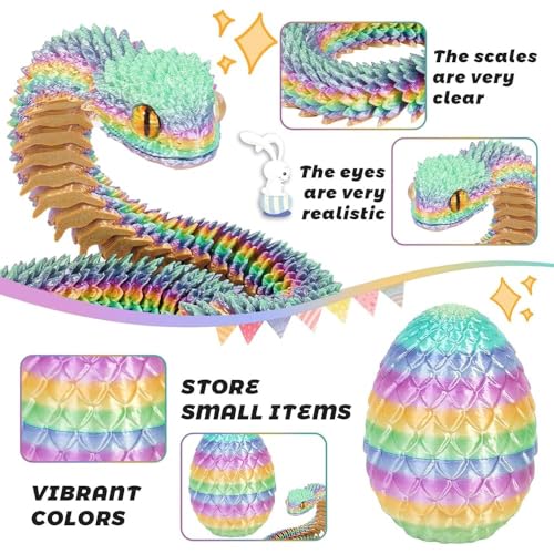 3D Printed Rainbow Snake Eggs with Snake Inside, Unique Desk Decor for Executive Office and Home, Color Gradation Random