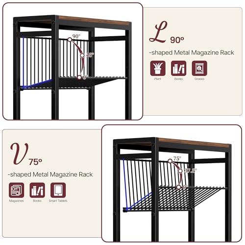 Narrow Side Table for Small Space, 3-Tier End Table with Magazine Holder,Slim Nightstand with Wire Shelf, Skinny Bedside Table in Living Room, Bedroom, Study, kitchen and Balcony (Rustic Brown) - color: Upgrade-rustic Brown