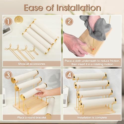 Wenqik 4 Tier Detachable Bracelet Holder Bracelet Display Stand Beige Velvet Jewelry Organizer Displays for Bangles Necklace Watches Scrunchies Hair Ties (Beige) - color: Beige, size: 13 x 11 x 8.3 Inch