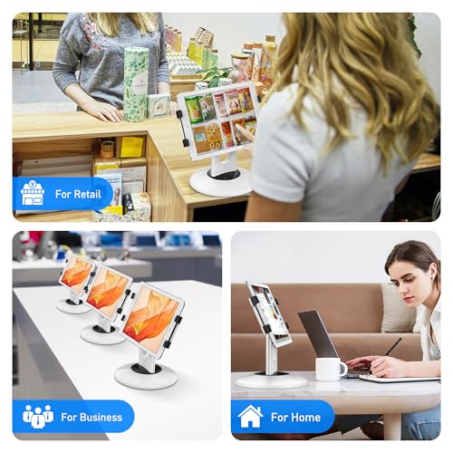 AboveTEK Retail Kiosk iPad Stand, 360° Rotating Commercial POS Tablet Stand, Fits 6"-13" (Screens) iPad mini Pro-Business Swivel Tablet Holder, for Store Office Reception Kitchen Desktop (White) - color: White