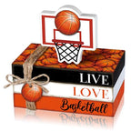 Briwooody 5 Pcs Basketball Decoration Farmhouse Wooden Mini Book Stack Sport Ball Party Table Centerpieces Senior Night Basketball Decor for Locker Room Home Bedroom Office Desk Tiered Tray Shelf - style: Basketball