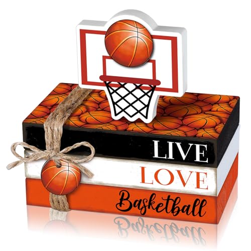Briwooody 5 Pcs Basketball Decoration Farmhouse Wooden Mini Book Stack Sport Ball Party Table Centerpieces Senior Night Basketball Decor for Locker Room Home Bedroom Office Desk Tiered Tray Shelf - style: Basketball
